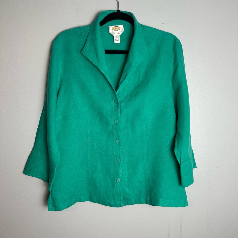Talbots Irish Linen ¾ Sleeve Blouse, Size 16, Jade Green